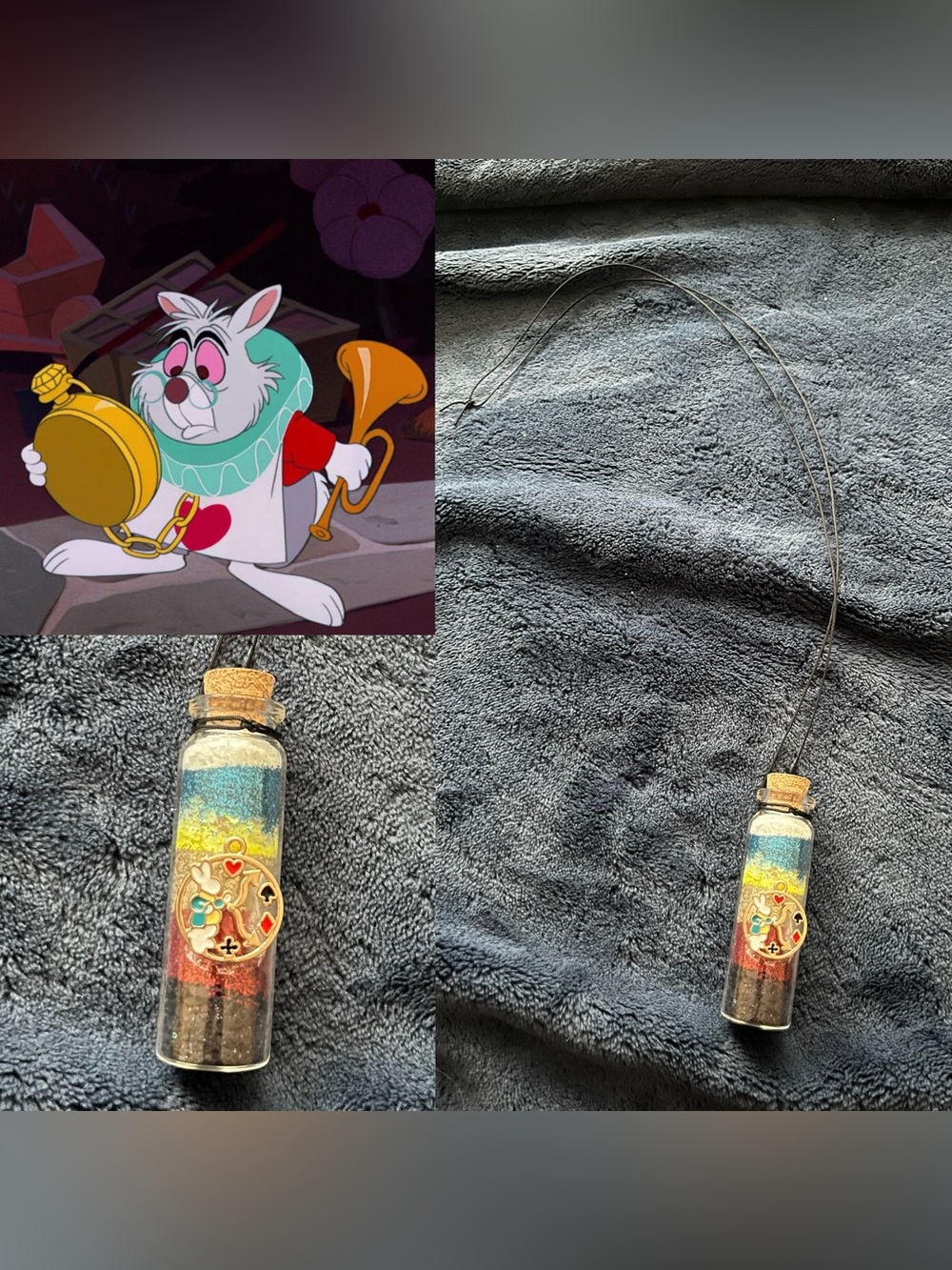 Disney Alice In Wonderland White Rabbit Clock Inspired Fairy Bottle Necklace